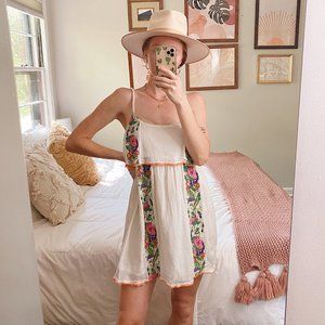 Free People White Floral Needlepoint Sun Dress